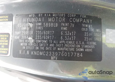 2007 Hyundai Entourage Gls/Limited/Se from USA, damaged, VIN KNDMC233976017784